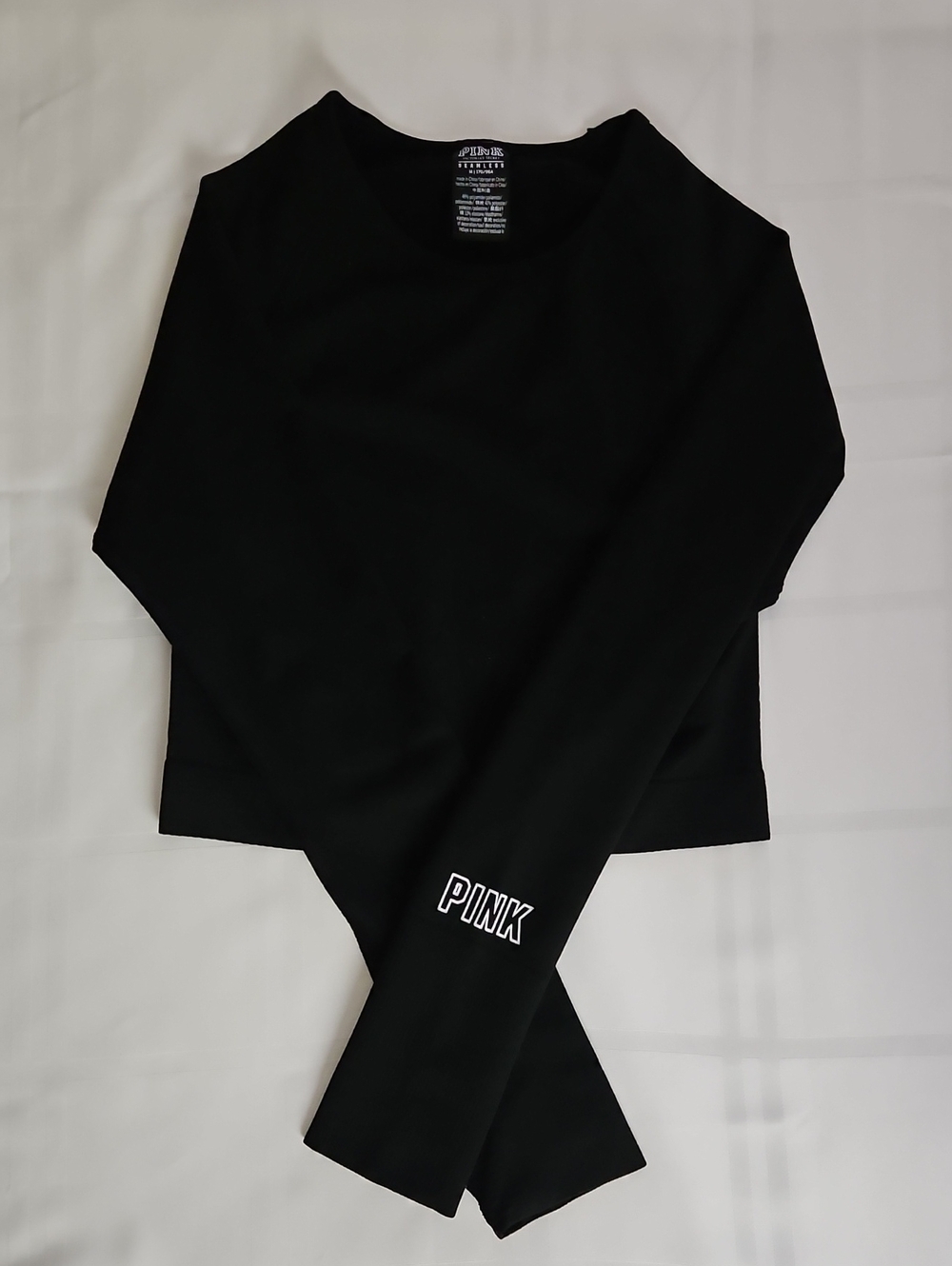 PINK - Cropped Long Sleeve Top, Size Medium, Black